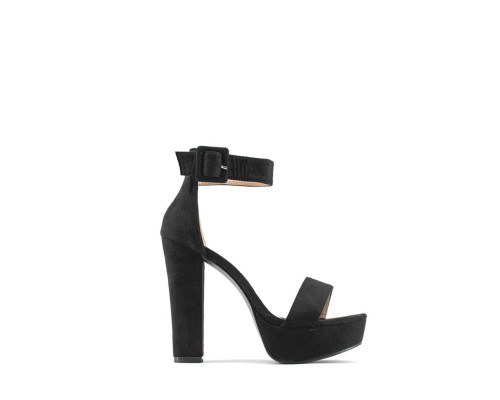 Sandalia Tacón Ancho Plataforma Efecto Ante